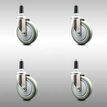 Service Caster 5 Inch 316SS Gray Polyurethane Swivel 1-3/8 Inch Expanding Stem Caster Set SCC SCC-SS316EX20S514-PPUB-138-4